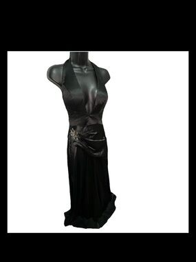Black Satin Halter Gown Maxi Formal Evening Dress Old Hollywood 8 Elegant Prom